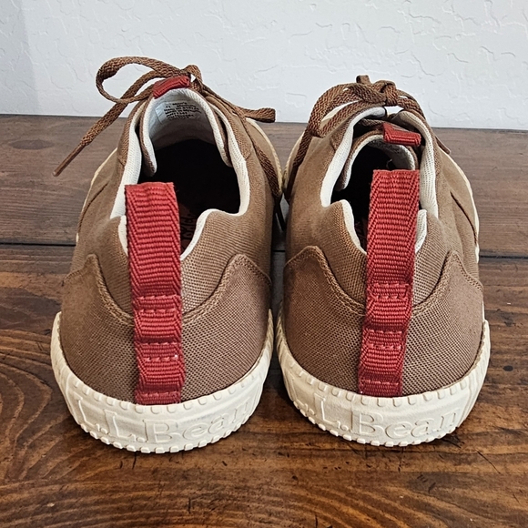 NWOB L.L. Bean Men's Tan/Brown Canvas Sneakers/Tennis Shoes W/ Red Accents Sz 11 - Picture 3 of 6
